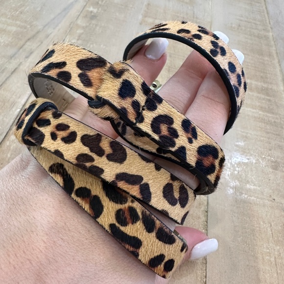 Another line women’s calf hair leather belt print animal print adjustable slide - Picture 4 of 10